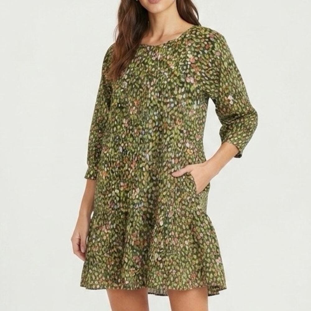 Happy X Nature Kate Hudson Green Floral Tiered Cotton Shift Dress NWT Size M